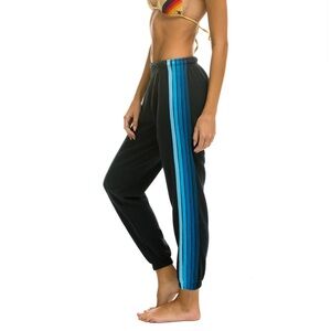 Aviator Nation 5 Stripe Charcoal Blue Stripes Sweatpants with Pockets